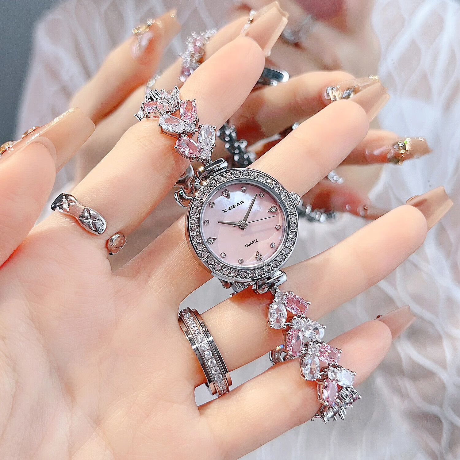 X-GEAR Dream Fantasy Heart Women's Small Dial Quartz Watch Diamond Bracelet Wristwatch Sweet Girl Birthday Gift for Girls