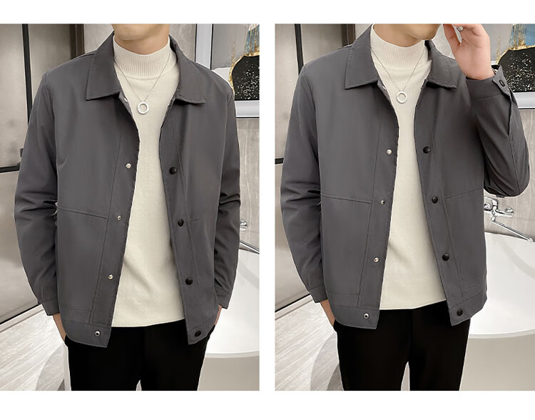 ROMON Men's Spring Casual Jacket Trendy Loose Fit Black XL 29