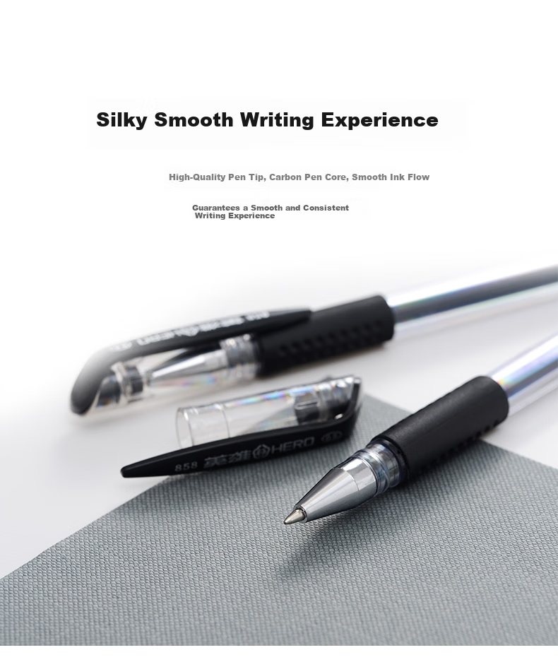 HERO Gel Pen, 858 Black Carbon Ink, Signature Pen, Student And Office Quick Writing, Pack of 12 4