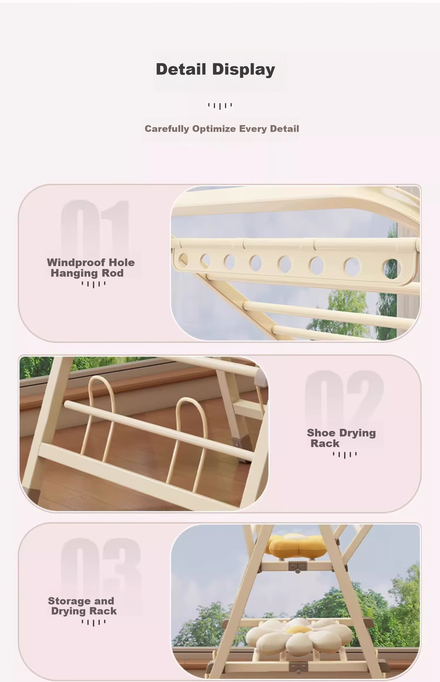 MUYA Folding Clothes Drying Rack, Floor-Standing Indoor Hanger, Foldable Carbon Steel, 180cm, Balcony Large Item Drying Rack, No Installation Required 13