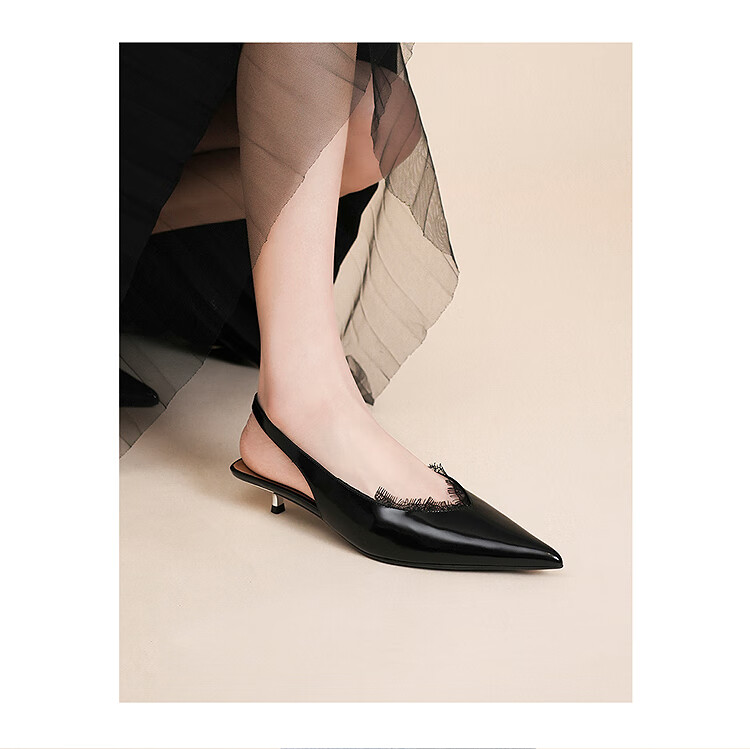 Le Saunda Romantic Queen Pointed Toe Kitten Heel Backless Sandals Women 32501 Truffle Black BKL 37 4