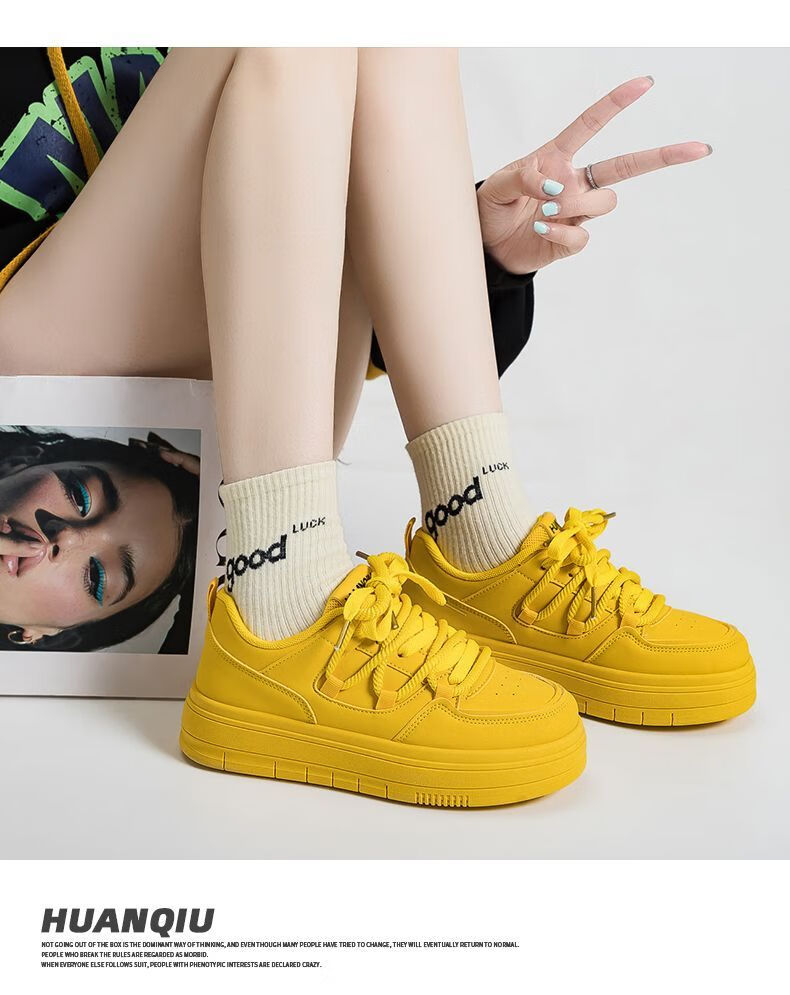 Global Unique Lemon Yellow Women's Sneakers 2026 Spring New Thick Sole Casual Shoes 16