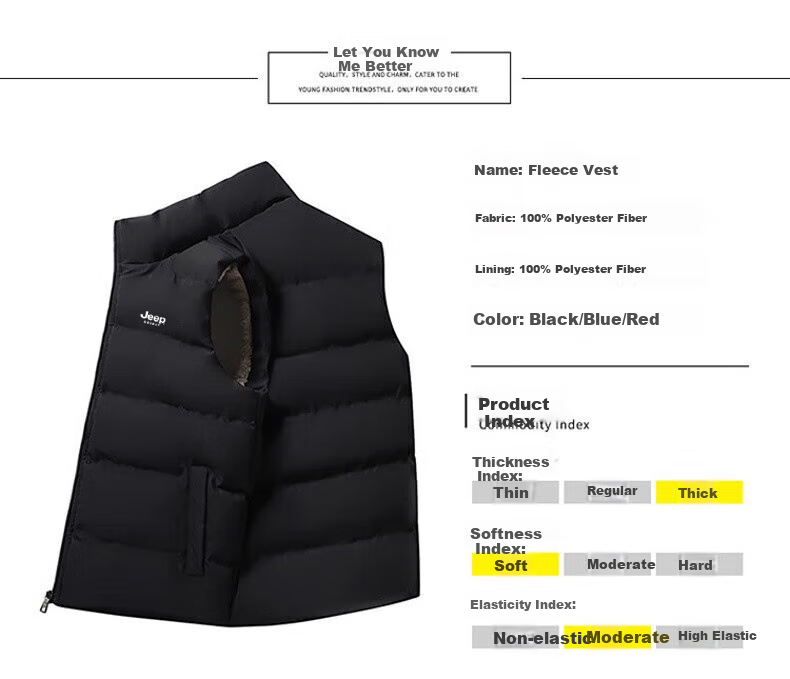 JEEP SPIRIT Men's Sleeveless Cotton Vest for Autumn And Winter, Warm Loose-Fitting Stylish Couple's Top, Black, Size L 7