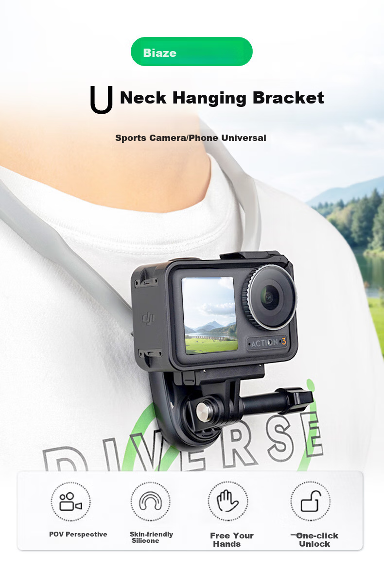BIAZE Neck Strap Mount Compatible with DJI Action 6/5pro/4/nano, GoPro 13/12 Accessories, Outdoor Cycling Vlog Shooting, Insta360 Ace Pro 2 Action Camera 2