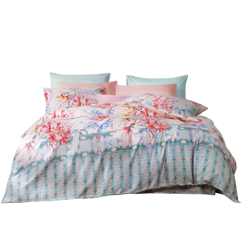 FUANNA Bedding Set, 100% Cotton Printed Set, Pure Cotton Bed Sheet And Duvet Cover for Double Bed, 230*229cm Yuedu