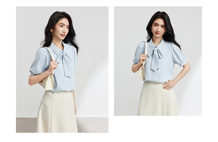 Bodexiaojie White Bow-Tie Blouse for Women, Stylish Tie-Up Short-Sleeve Top, Elegant Office Wear for White-Collar Professionals, XL 6