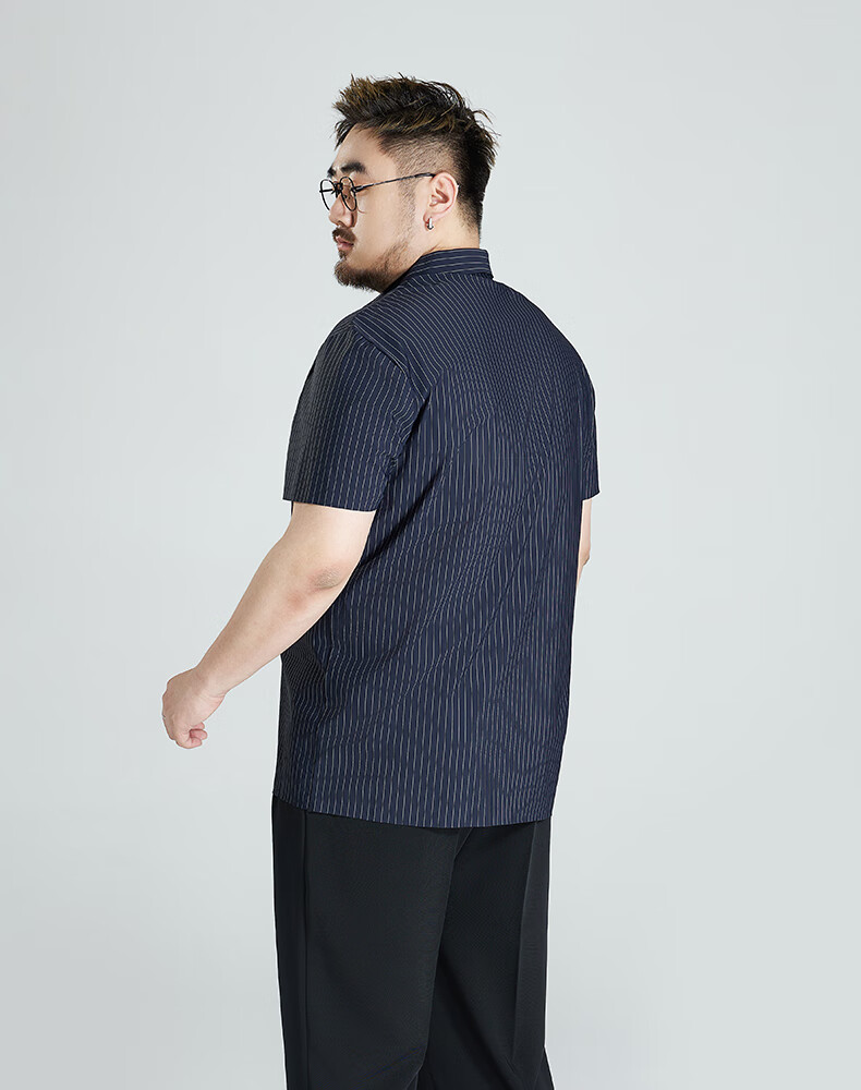 Ayoupang Summer Short-Sleeve Ice Silk Plus-Size Polo Shirt, Business Striped Loose Elastic T-Shirt for Men, Navy Blue, XL 6