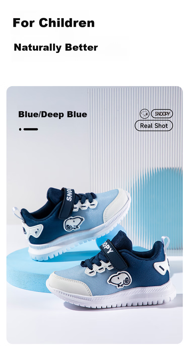SNOOPY Children's Sports Shoes, Boys And Girls Lightweight Running Shoes, Breathable Casual Shoes, 3802 Blue Deep Blue, Size 36 9