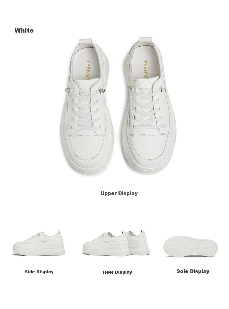 TEENMIX White Sneakers, Same Style As in Department Stores, Women's Lace-Up Thick-Soled Casual Skateboard Shoes, Spring 2025 4