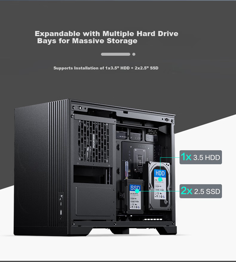 PHANTEKS XT M3 Mini Whirlwind MATX Black Side-Transparent Cooling Stand Desktop Small Case (360mm Water Cooling/9 Fan Positions/Four-Slot PCI/Type-C 20Gb) 8