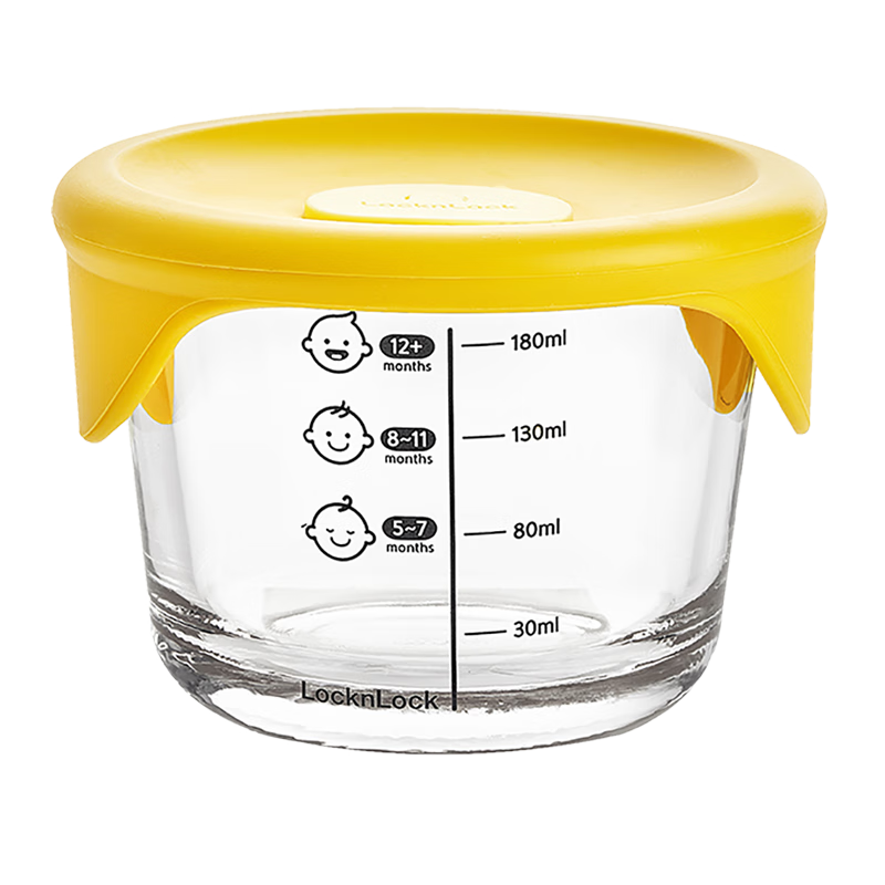 LOCK&LOCK Baby Food Container, Glass Storage Box, Freezer Jar for Infants, Steaming And Cooking Cup, Turmeric Round Shape