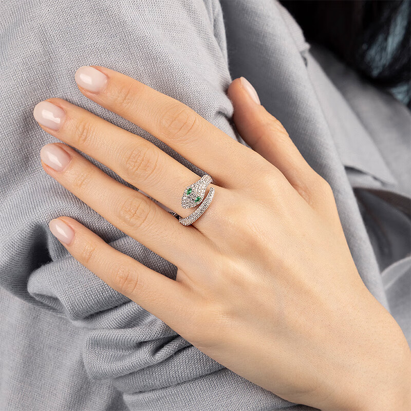 APM Monaco Green Eye Snake Ring, Luxurious High-End Romantic Couple Rings, Birthday Gift for Girlfriend Or Wife