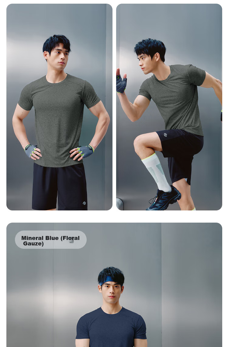 JD Original Summer Men's Fitness Outdoor Sports Short-Sleeve Quick-Dry Ice Silk Elastic T-Shirt Running Clothes, Gray-Green, 3XL 21