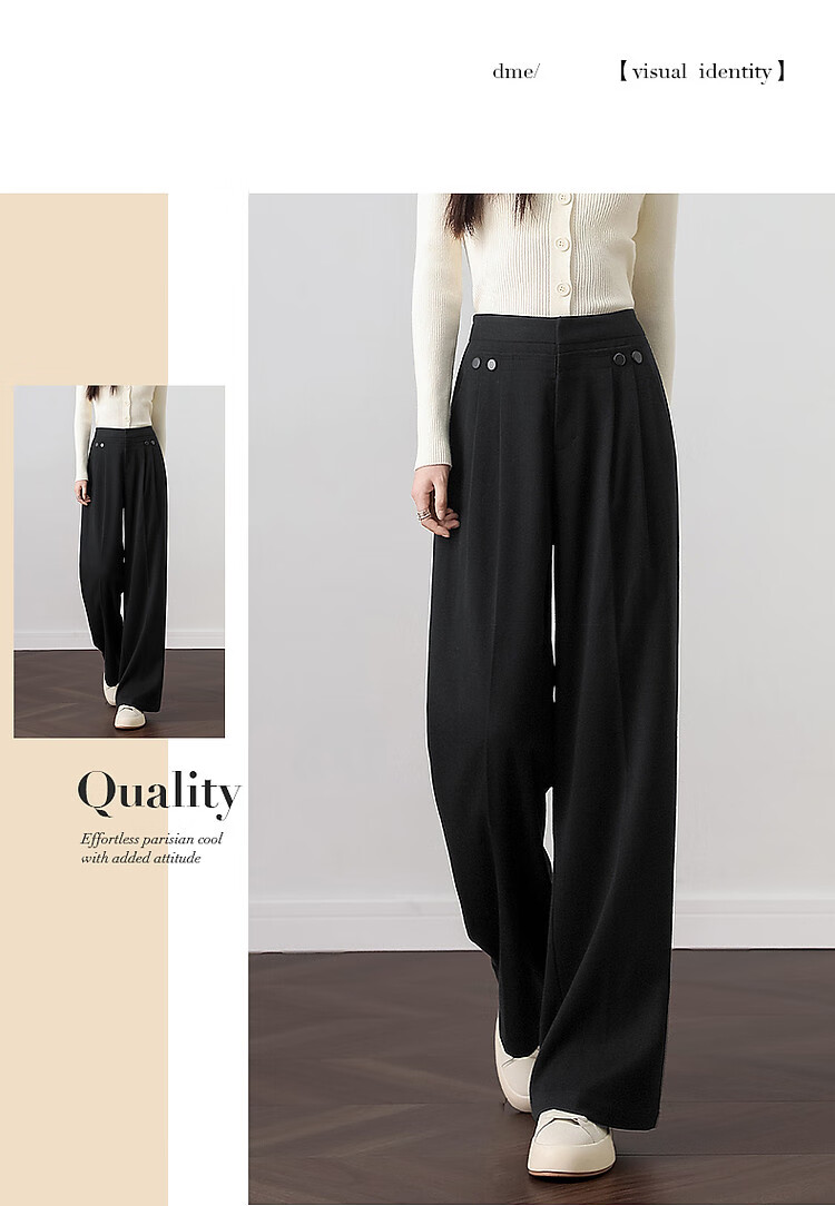 DME "Unconditionally Inclusive Leg Shape" Autumn Minimalist Design Patchwork Pleated Hem Decorative Button Straight Tube Concealed Meat Casual Pants 17