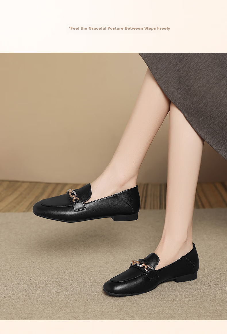 ZHR Flat Women's Shoes for Spring And Autumn, Slip-On Loafers, Versatile Commuter Shoes with Soft Soles, Leather Shoes AH608 Black Size 38 12