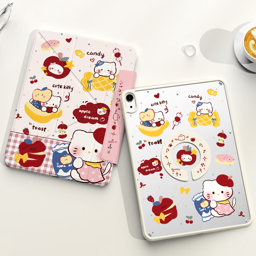 RBP Compatible with 2025 New IPad 11/10 Case, A16 Chip 10th Generation Tablet Protective Cover, Upgraded 3Y Foldable Magnetic Detachable Anti-Bend Pen Holder Apple Kitty
