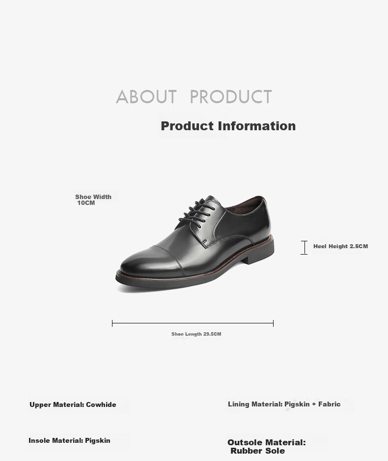 Belle Commuter Formal Leather Shoes for Men, Cowhide Shoes, British Business Leather Shoes B3229DM5, Black with Hidden Heel Lift, Size 41 11