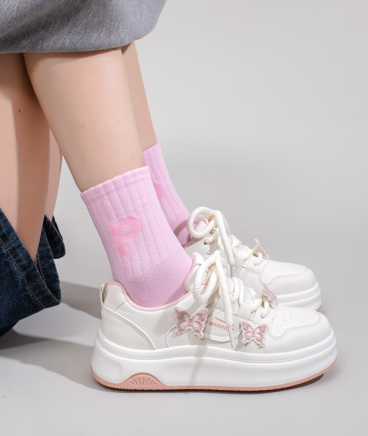 Warrior Women's Spring Thick-Soled Dopamine Sweet White Sneakers 5018Z Beige/Blue Size 39 10