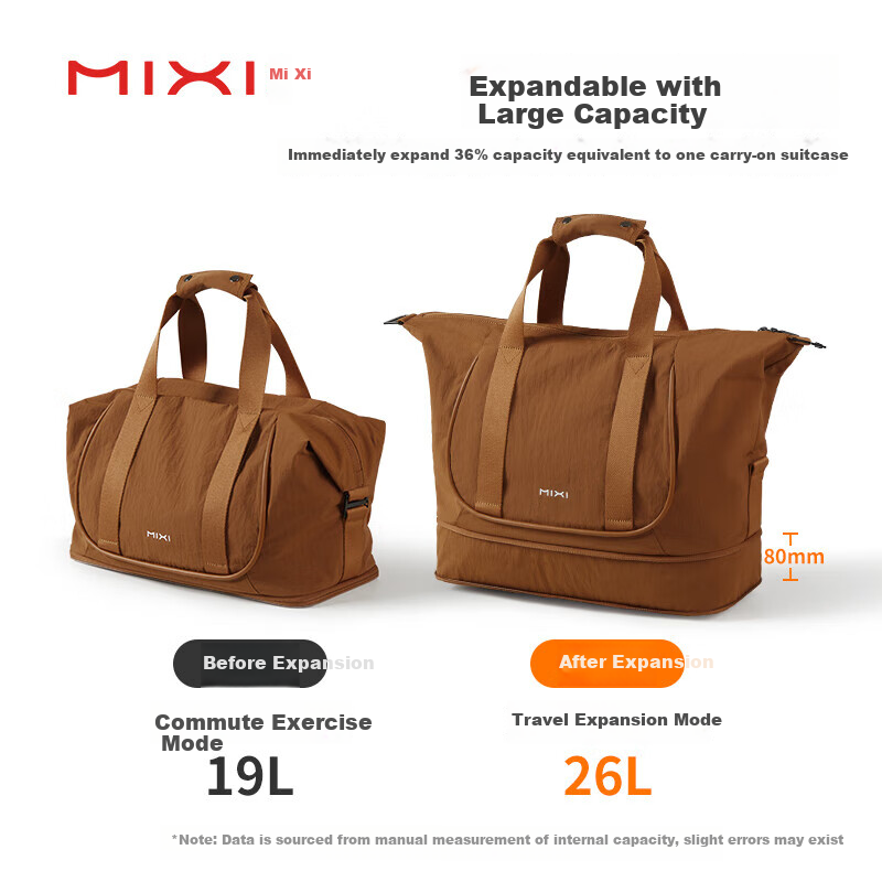 Mixi Large Capacity Expandable Short-Trip Travel Bag, Handheld Sports Fitness Bag for Women And Men, Business Trip Carry-On Luggage, Cloud White
