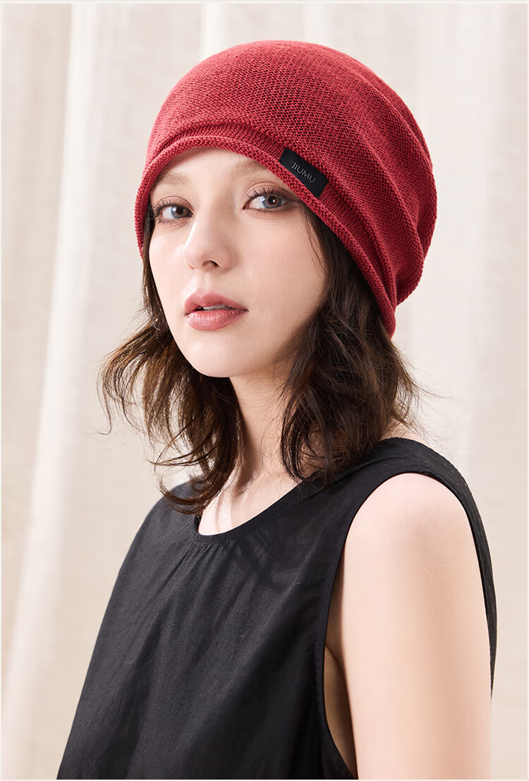 JIUMU Linen Hat Unisex Headwrap Cold Weather Thin Summer Knit Beanie Warm Air Conditioning Cap Maternity Sleep Cap 15