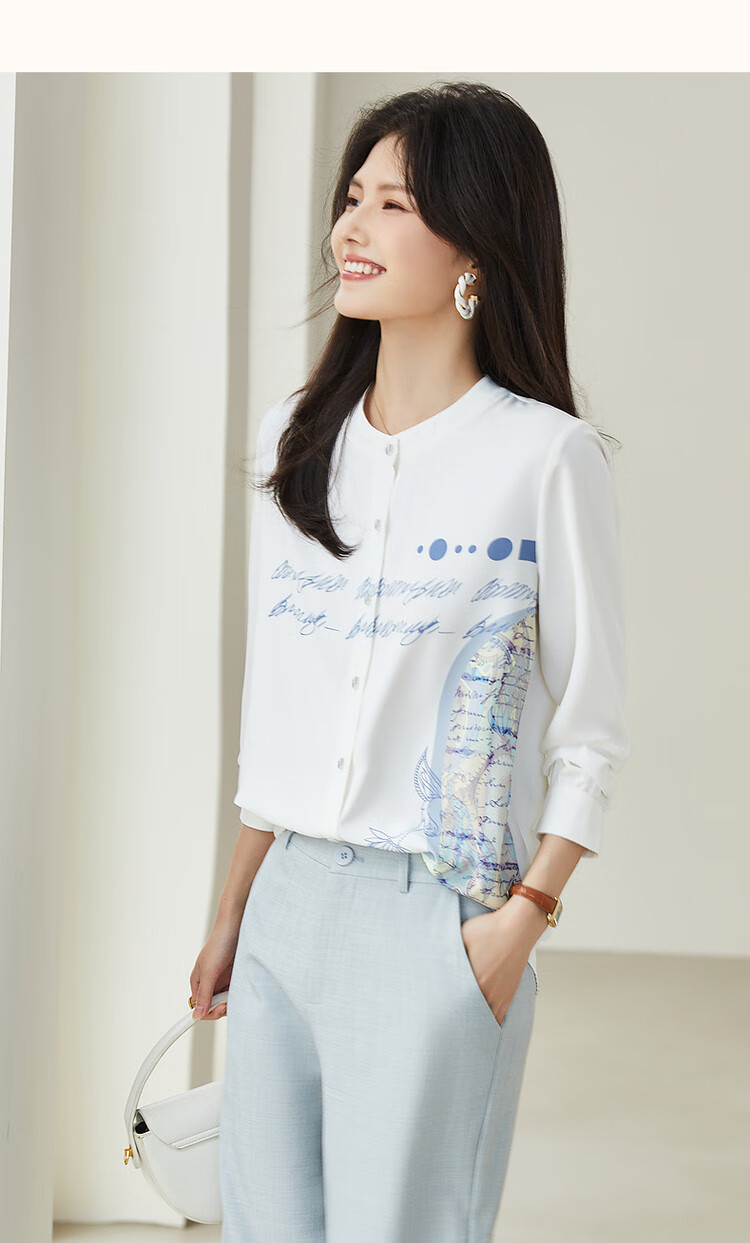 Dme [Romantic Paris] Spring And Autumn Round Neck Chiffon Blouse, Long Sleeve Printed Shirt, Women's Top 11