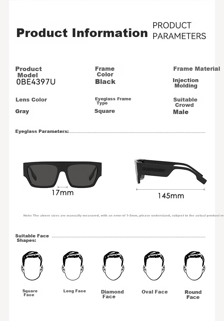 BURBERRY Sunglasses, Driving Sunglasses, Square Men's Modern Fashion Glasses, 0BE4397U, Authentic Product, Gift 6