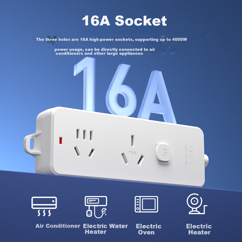 Розетка CHNT 16А с выключателем, 2 гнезда, общая длина 0.8 м
