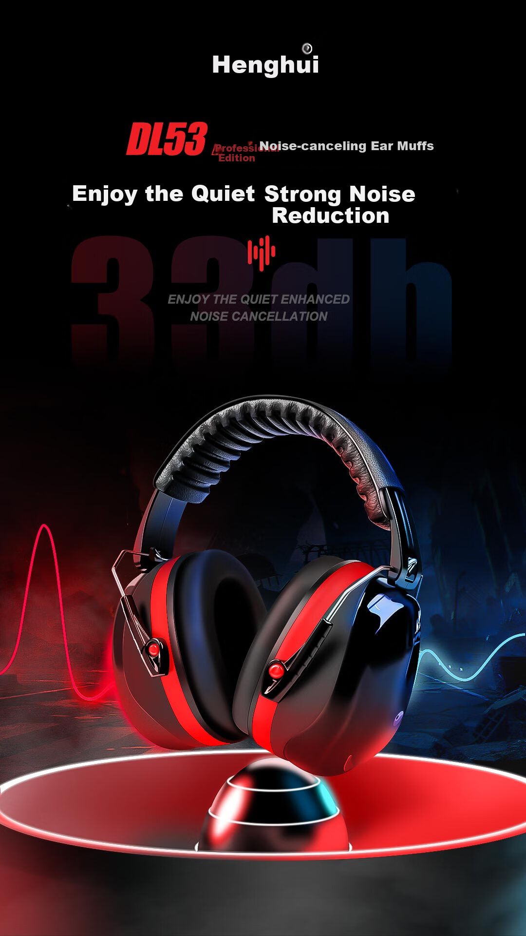 Henghui Noise-Cancelling Earmuffs, Industrial Soundproofing for Men And Women, Suitable for Study Dormitory Snoring, Sleeping, Factory Workshop Shooting, Blue-Black Color 3