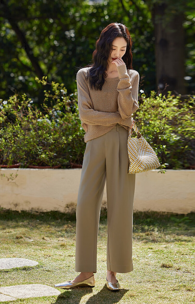 Dme [Jinsimian Sha] Spring And Autumn Lightweight Mature Retro Style Ribbed Round Neck Sweater, Batwing Sleeve, Concealing Knit Sweater, Women's Top 9