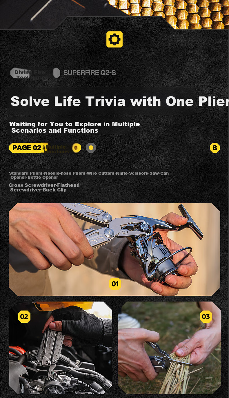 SupFire Q2-S Outdoor Tool Pliers, Multi-Functional Knife, Emergency Rescue Combination Folding Tool, Pliers, Wrench, Small Knife, Tactical Pliers 2