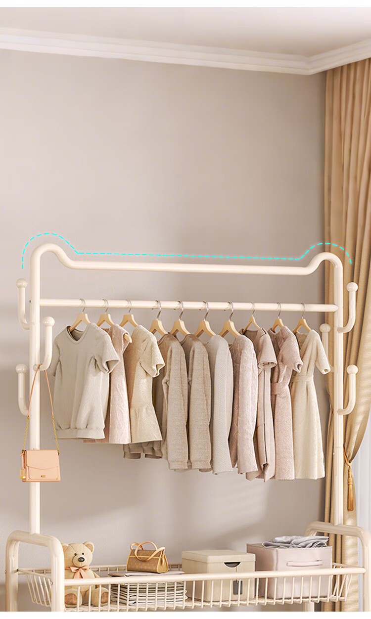 Yupin Floor-Standing Coat Rack, Movable Clothes Hanger And Storage Rack, YJ137, Cream White, 120cm 5