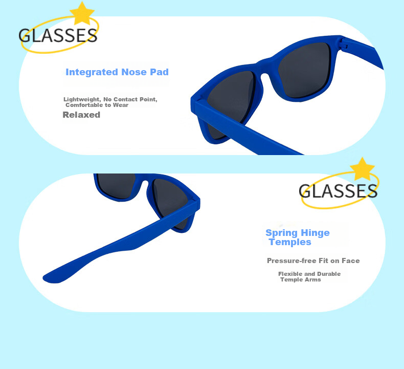 Angelamiao Children's Sunglasses for Boys, Kids' Sunglasses, UV Protection Children's Glasses, Blue Frame Back-To 8