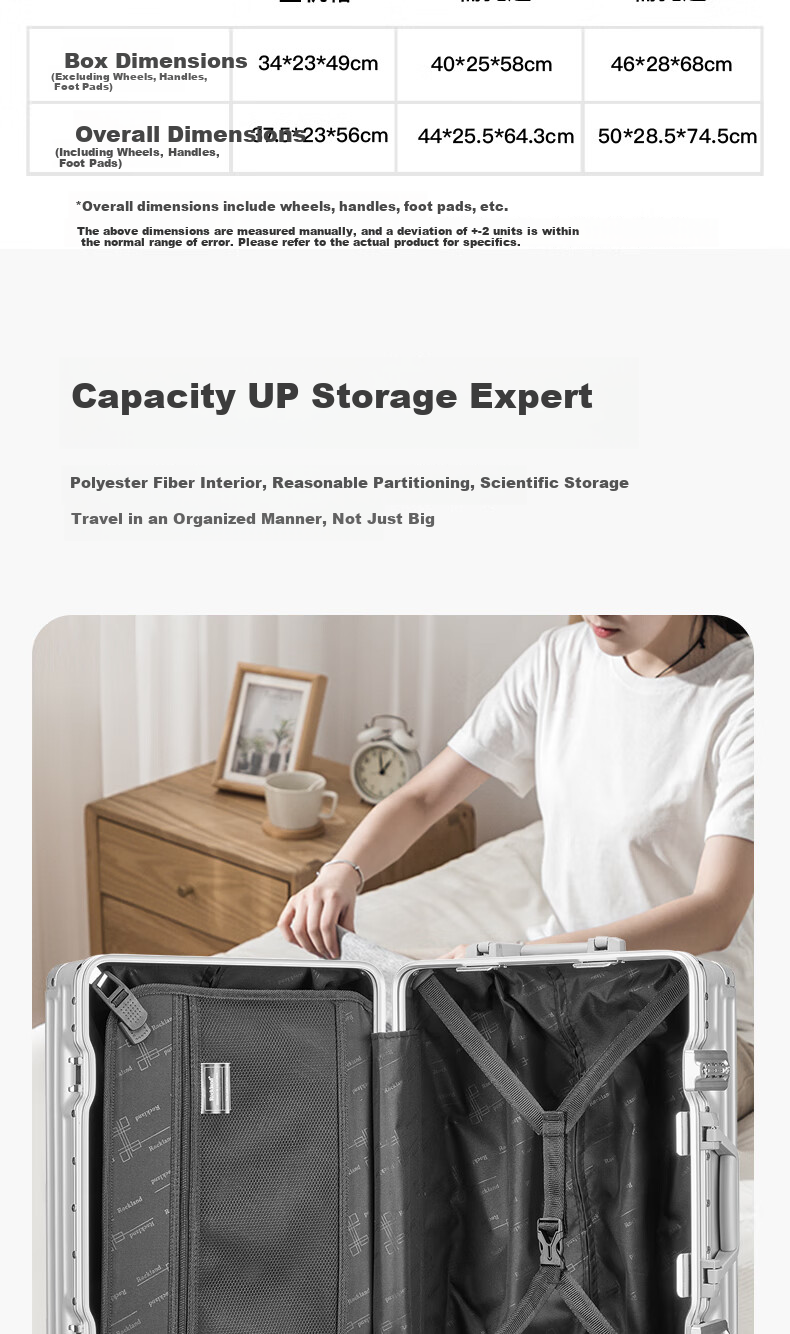 ROCKLAND Luggage Suitcase with Spinner Wheels for Men And Women, Aluminum Frame Trolley Case with Large Capacity And Carry-On Lockable Wheels 10