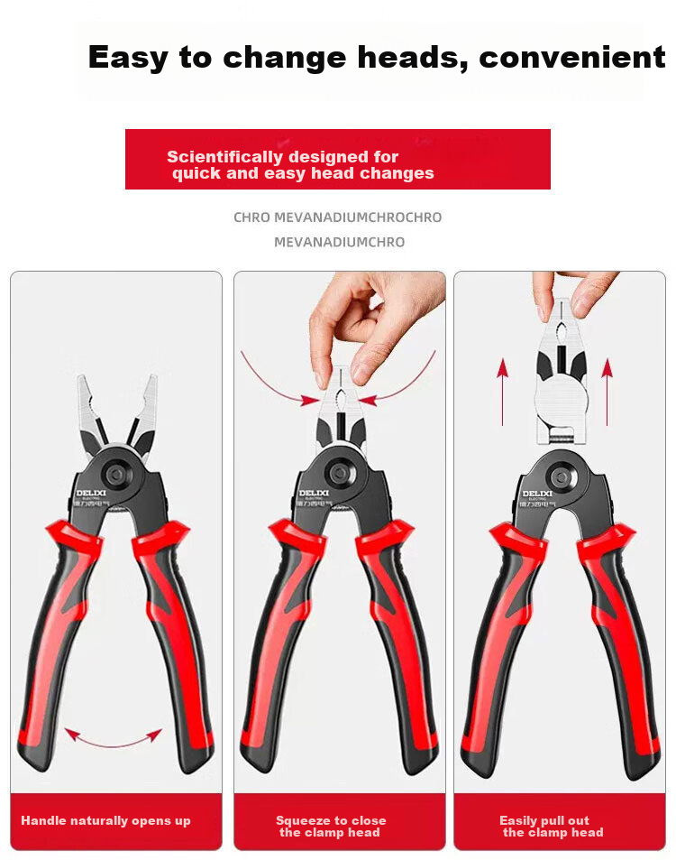 DELIXI ELECTRIC 5-In Multifunctional Pliers Set Including Wire Cutters, Pliers, Strippers, Electrician's Crimping Pliers 3
