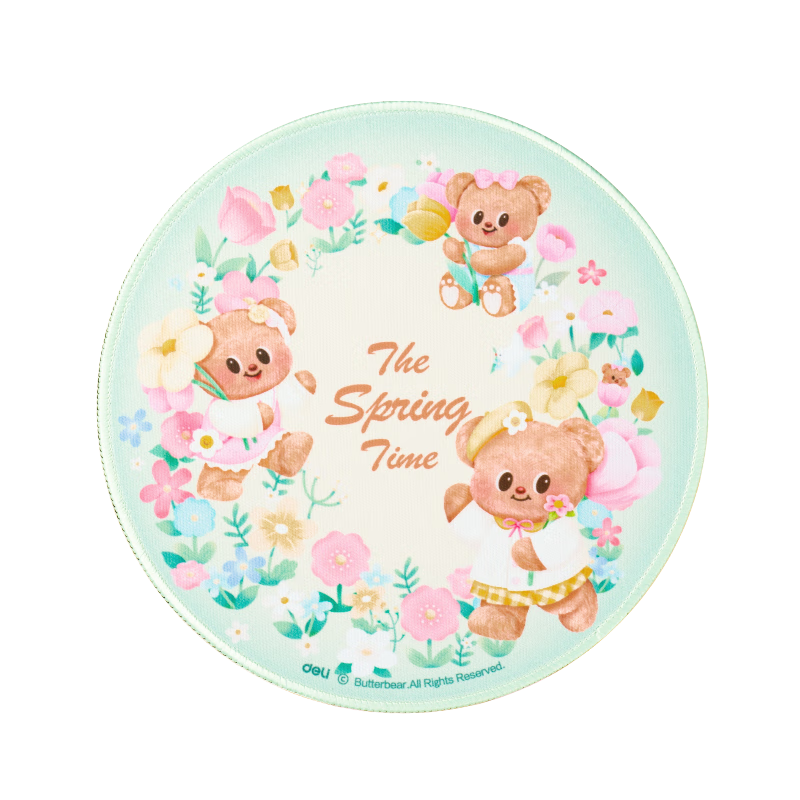 Deli Butter Bear Co-Branded Mouse Pad Spring Day Series, High-Density Fiber Small Mouse Pad Cute Cartoon Style Green HY453