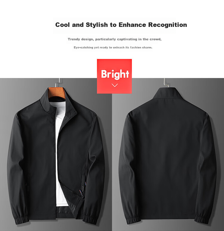 TUCANO Men's Jacket, Business Casual Solid Color Stand Collar, Fashionable Trendy Outerwear for Young And Middle-Aged Men, Black, 4XL 4