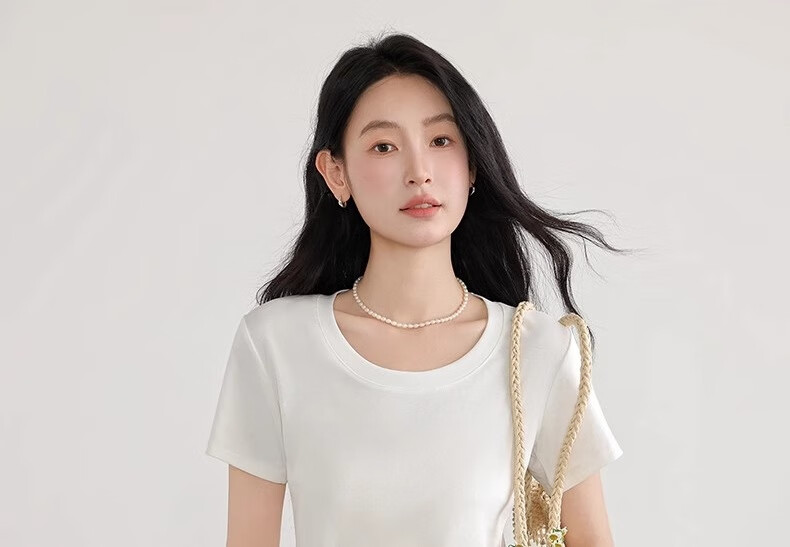 Woodpecker Solid Color Short Sleeve Women's T-Shirt 2025 Summer New Round Neck Regular Shoulder Fashion Casual Versatile Top Black M 18