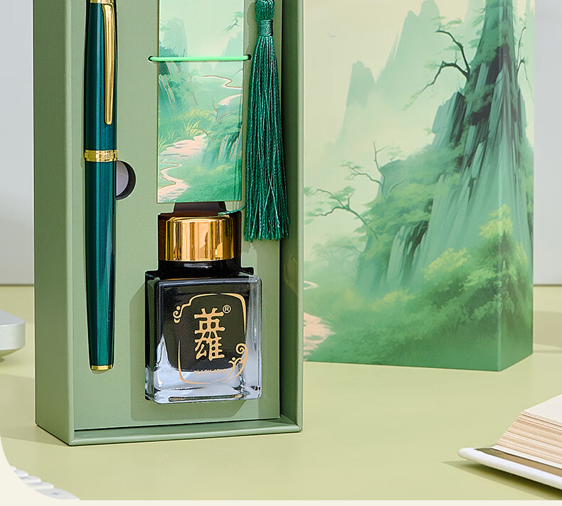 HERO Steel Pen Honor Series Tan You Gift Box Student High-Value Birthday Gift Pen and Notebook Set Green F Nib 11
