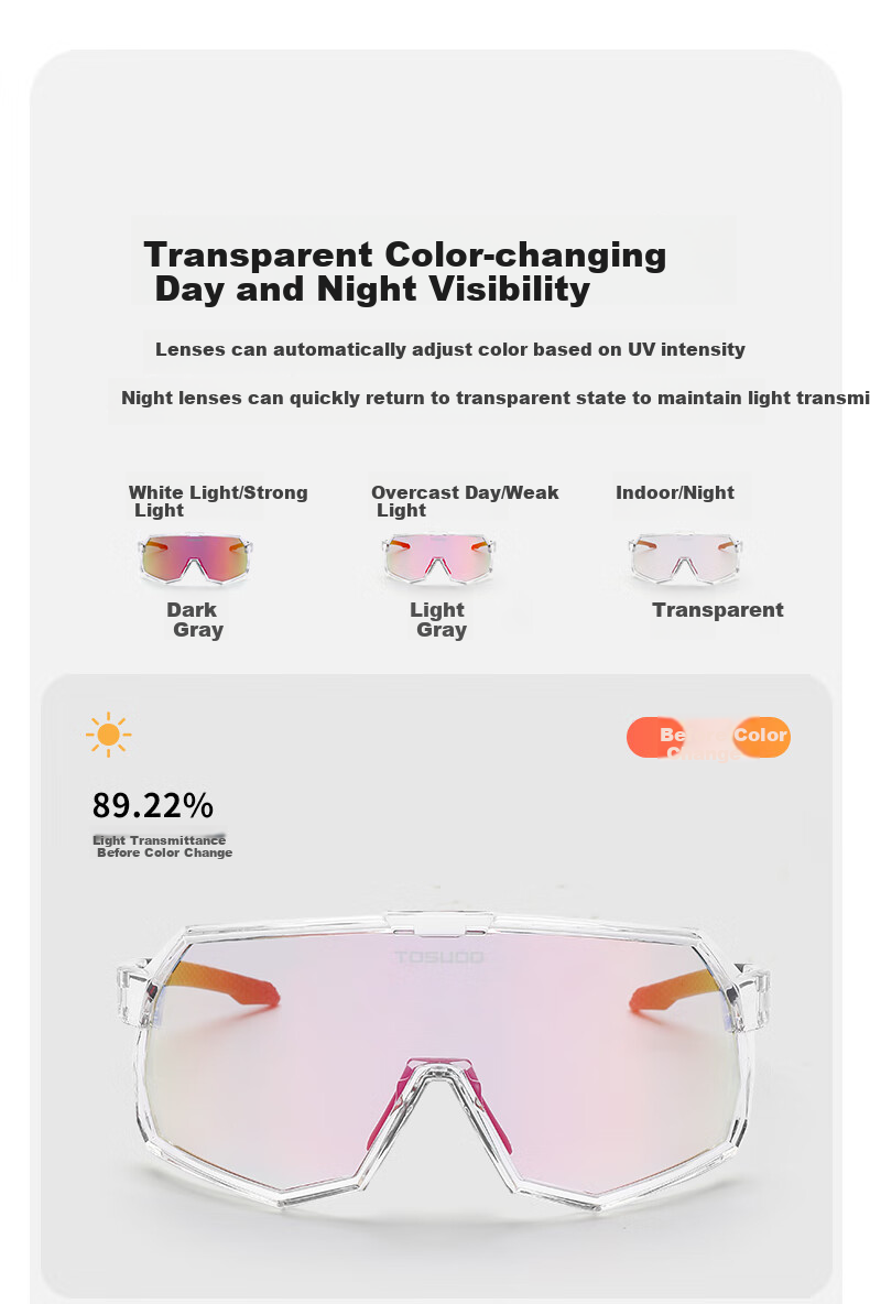Tasiduizhang Bicycle Sports Cycling Glasses, Mountain And Road Bike Hiking Outdoor Windproof Transparent Photochromic Sunglasses 4