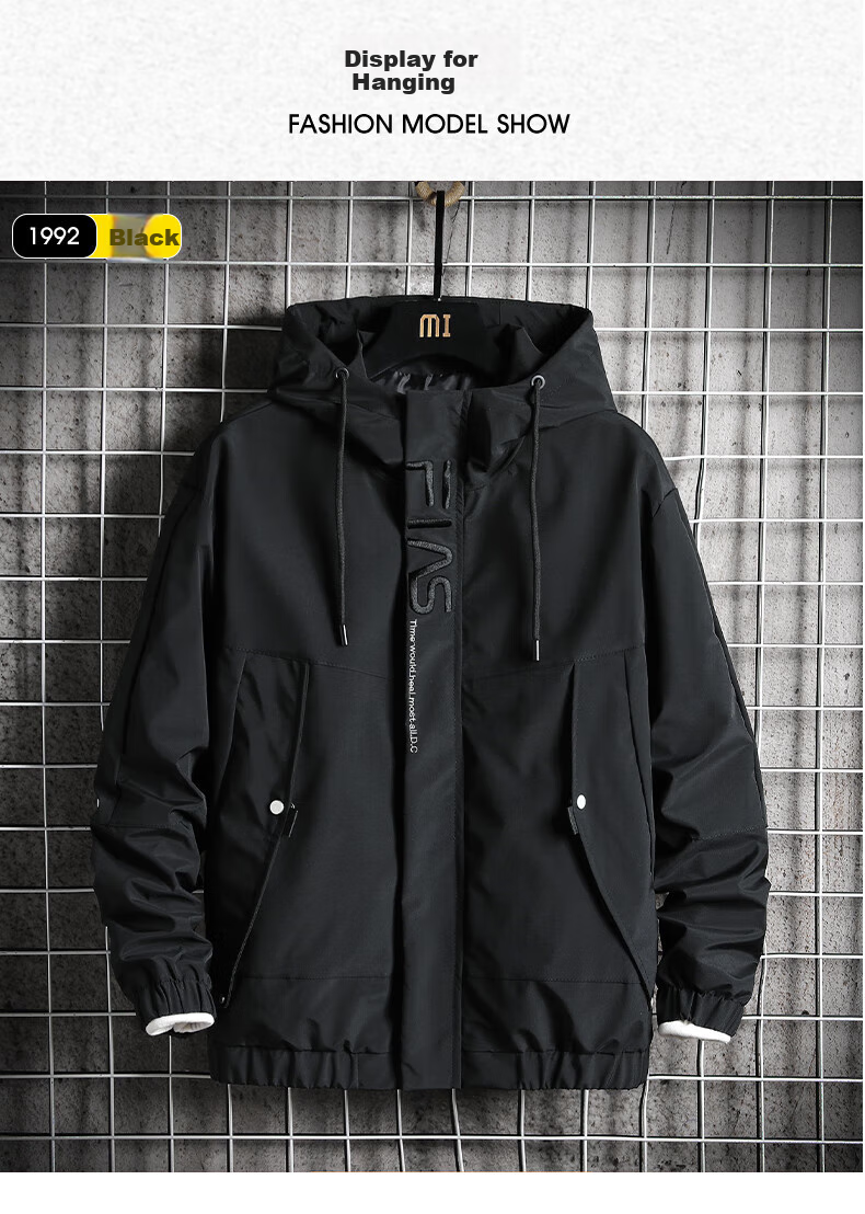 Touhaoqingnian Men's Windbreaker Jacket, Spring And Autumn Trendy Workwear, Plus Size Loose-Fitting Hooded Sports Coat, Green, 3XL 5