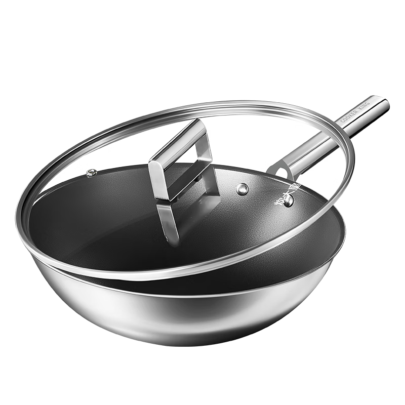 COOKER KING Fluorine-Free Coating Non-Stick Wok Multi-Functional Ultra-Light Titanium Pan 32CM for Gas and Induction Cookers