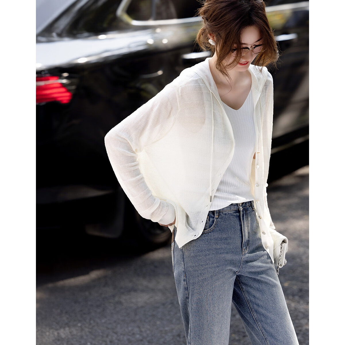 Dme [Containing SPA-Grade Tencel Linen], Spring And Autumn Salt-Style Lightweight Hooded Striped Textured Jacquard Fleece-Lined Women's Jacket