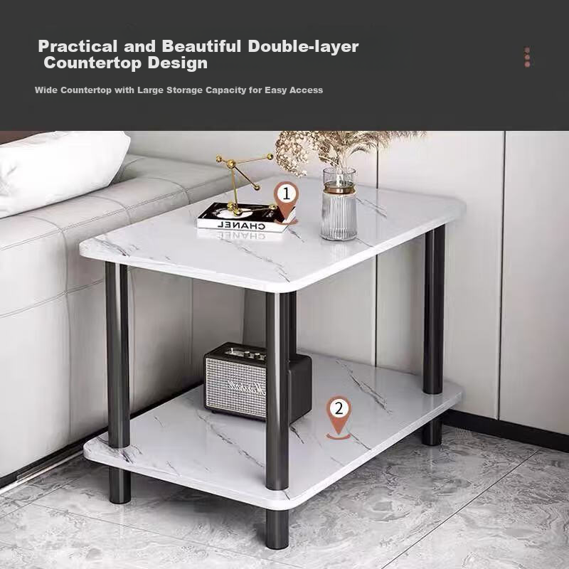 Gupujia Coffee Table, Simple And Luxurious Living Room Side Table, Small Apartment Guest Side Table, Balcony Double-Layer Storage Small Table, Tea Table
