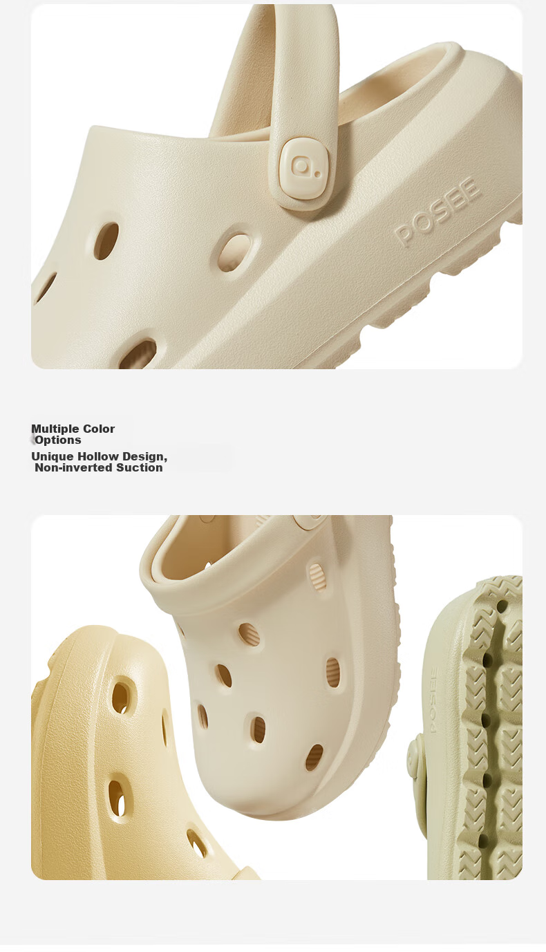 Poxi Cheese Crocs-Style Perforated Shoes for Women, Thick-Soled Sandals, Beach Closed-Toe Slippers, Outdoor Wear for Couples, Ivory White, Size 35-36 12