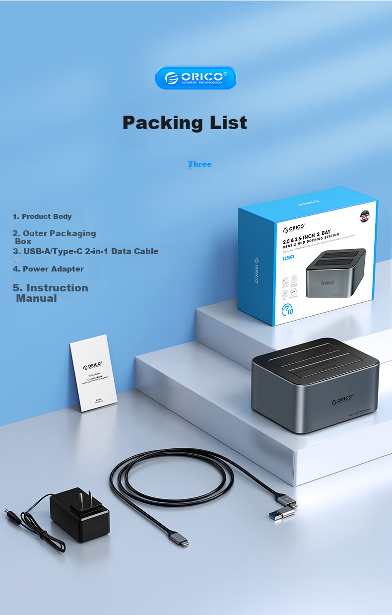 ORICO External Hard Drive Enclosure Base, 2.5/3.5 Inch SATA Mechanical And Solid State Universal, Type-C 3.2 SSD External Hard Drive Enclosure, Portable Offline Backup Machine 6626C3 12