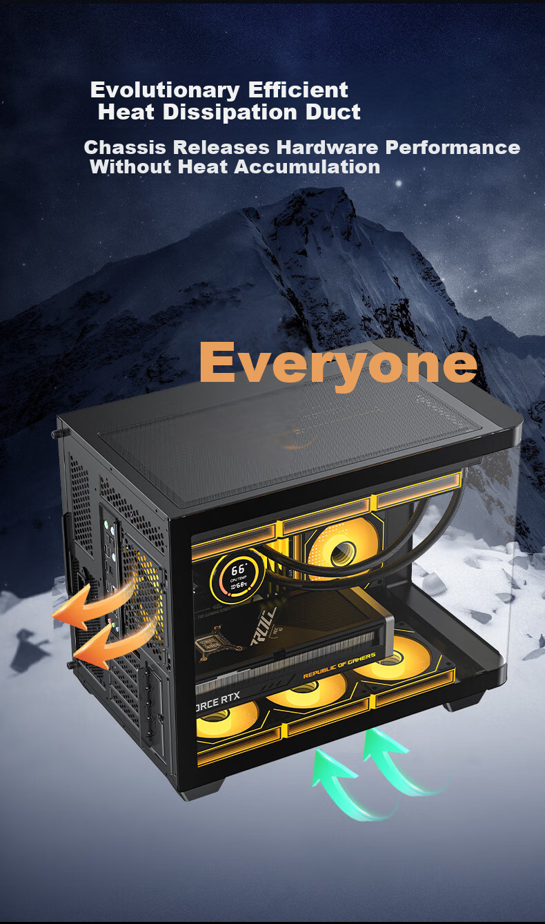AOC Chengtian Bow CG355 Black MATX Desktop Computer Case, Integrated Curved Tempered Glass/360mm Water Cooling/ARGB Lighting Strip/Left And Right Compartment/Quick Release Desig 2