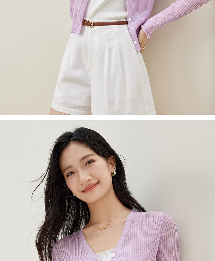 Shangdubila Casual Vacation Style Knitted Cardigan Women Spring V-Neck Slim Thin Shirt Ballet Pink One Size 11