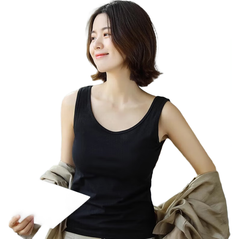 Hengyuanxiang Women's Knitted Cotton Vest Thin Summer Student Sports Outerwear Black Camisole