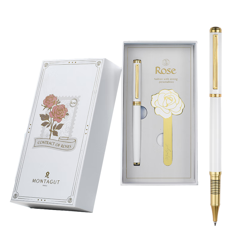 MONTAGUT [Mid-Autumn Festival Gift] Ballpoint Pen, Gift for Women, High-Quality Exquisite Ballpoint Pen, Gift for Female Teachers, Holiday Present, 901A White Rose Series, 0.5mm