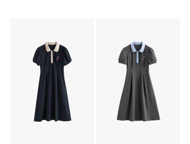 Chuyu Polo Collar Dress with Waist-Cinching Slimming Effect for Women, New Summer 2025 A-Line Short-Sleeve T-Shirt Midi Skirt, Gray, Size S 39